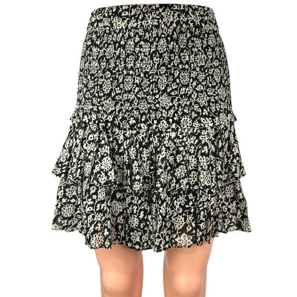 Isabel Marant Etoile Naomi Black Floral Smocked Ruffle Tiered Mini Skirt 38 US 6 - Picture 1 of 5